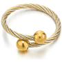 COOLSTEELANDBEYOND A Set of Ladies Adjustable Stainless Steel Gold Silver Twisted Cable Bangle Ball Bracelet and Ring