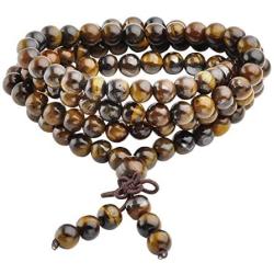 Jovivi Tibetan 6mm 8mm 108 Natural Tiger Eye Gemstone Beads Prayer Mala Bracelet Necklace