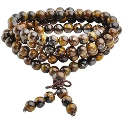 Jovivi Tibetan 6mm 8mm 108 Natural Tiger Eye Gemstone Beads Prayer Mala Bracelet Necklace