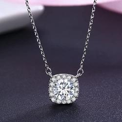 SBLING Platinum Plated Cubic Zirconia/Swarovski Cushion Shape Halo Pendant Necklace/Earrings- Gifts for Women/Girls