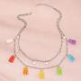 Denifery Colorful Gummy Little Bear Hook Design Chain Layered Star Pendant Dangle Necklace Choker Colorful Cartoon Resin Candy Cute Jewelry Set for Women Girls