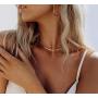 Lcherry Dainty Star Choker Necklace Moon Necklace Heart Circle Pendant Necklace for Women 14K Real Gold Plated