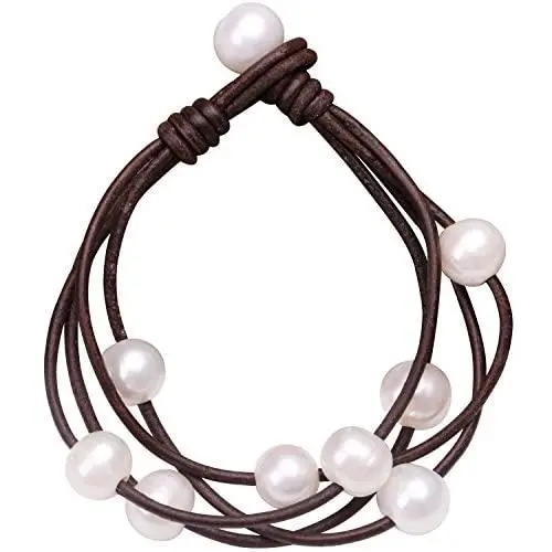 Cultured Freshwater Pearl Wrap Bracelet on Multi Strands Leather Beaded Jewelry for Women by Aobei Cultured Freshwater Pearl Wrap Bracelet on Multi Strands Leather Beaded Jewelry for Women by Aobei