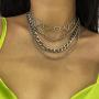 Simple Hearts Necklace Lolita Choker Chain for Girls Women Layered Cuban Chunky Chain Necklace Chic Style Wedding Dress Jewelry (Silver 1)