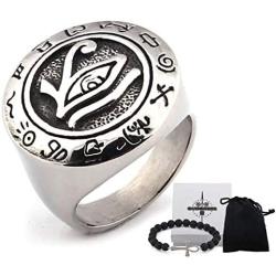 Gungneer Silvertone Mens Stainless Steel Egypt Eye of Horus Ring Symbol of Protection Talisman Amulet Jewelry