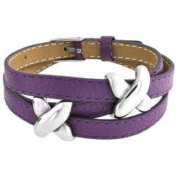 Bling Jewelry Boho Genuine Black Purple Leather Love Slide Charm X Kiss Triple Wrap Bracelet Adjustable Belt Buckle for Teen for Women Silver Tone Stainless Steel