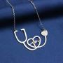 Joycuff Nurse Necklaces for Women Doctor Medical Stethoscope Heartbeat Love You Stainless Steel Silver Pendant Personalized Initial Letter Gifts for Daughter Girlfriend Sister