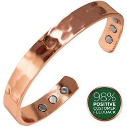 Pure Copper Hammered Magnetic Healing Bracelet for Arthritis, Migraine, and Joint Pain Relief – Adustable Sizing - Earth Therapy