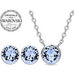 AURA Rhodium Plated Pendant Necklace and Crystal Stud Earring Jewelry Set Using Genuine Swarovski Crystals