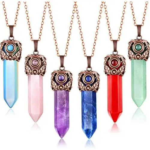 Yaomiao 6 Pieces Antique Wrapped Crystal Necklace Hexagonal Prism Gemstone Healing Necklace Antique Quartz Stone Healing Pendant Prism Pointed Quartz Pendant Yaomiao 6 Pieces Antique Wrapped Crystal Necklace Hexagonal Prism Gemstone Healing Necklace Antique Quartz Stone Healing Pendant Prism Pointed Quartz Pendant