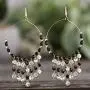 Steve Madden Yellow Gold Tone And Black Beaded Front Hoop Dangle Earrings For Women, one size (SME517555GD)