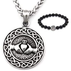GUNGNEER Stainless Steel Celtic Knot Claddagh Friendship Endless Love Pendant Chain Necklace Eternal Jewelry Men Women