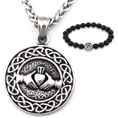 GUNGNEER Stainless Steel Celtic Knot Claddagh Friendship Endless Love Pendant Chain Necklace Eternal Jewelry Men Women
