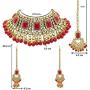 Aheli Brdal Kundan Faux Pearl Choker Necklace with Earrings Maang Tikka for Women Girls Indian Traditional Jewelry Set