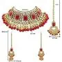 Aheli Brdal Kundan Faux Pearl Choker Necklace with Earrings Maang Tikka for Women Girls Indian Traditional Jewelry Set