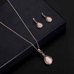 ASHMITA Rose Gold Teardrop Necklace Gemstone Dangle Earrings Wedding Jewelry Set