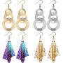 70s Disco Earrings Sequin Earrings Metal Mesh Grid Tassel Drop Dangle Earrings Long Hook Earrings Women Girls, Gold Silver Colorful