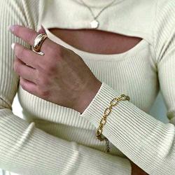 N/H Rectangle Link Bracelets for Women Gold Handmade Geometric Paperclip Classic Chain  Bracelet for Women Jewelry Gift