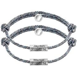 ORFAN Magnetic Couples Bracelet Set Adjustable Attract Bracelet for Couples Engraved Love Bracelet for Valentines Day (Gray and Gray, Custom)
