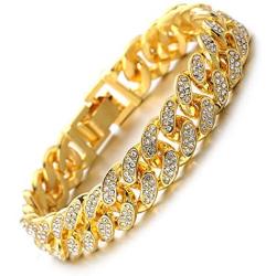 Halukakah Cuban Link Chain for Men Iced Out,15MM/20MM Mens Gold Chain Miami 18k Real Gold Plated/Platinum White Gold Finish Choker Necklace Bracelet,Full Cz Diamond Cut Prong Set,Gift for Him