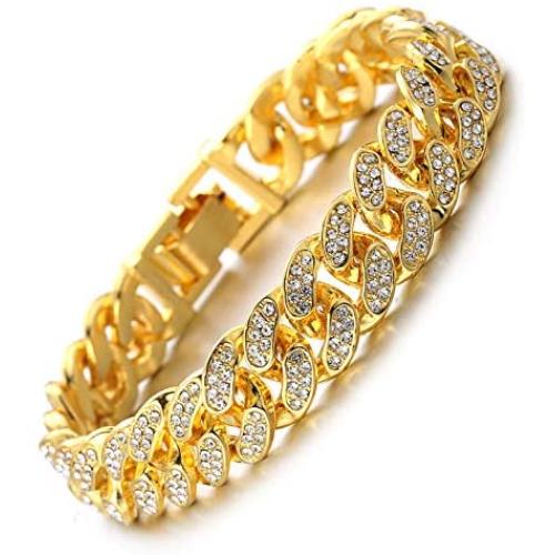Halukakah Cuban Link Chain for Men Iced Out,15MM/20MM Mens Gold Chain Miami 18k Real Gold Plated/Platinum White Gold Finish Choker Necklace Bracelet,Full Cz Diamond Cut Prong Set,Gift for Him