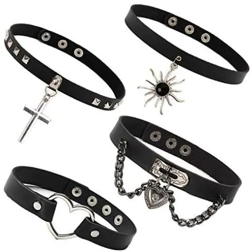 yfstyle 4 Pcs Gothic Leather Choker Necklaces Bracelets for Women Girls Black PU Spike Layere Lock Necklaces Adjustable Double Layer O Ring Collar Heart Necklace Punk Jewelry Gifts yfstyle 4 Pcs Gothic Leather Choker Necklaces Bracelets for Women Girls Black PU Spike Layere Lock Necklaces Adjustable Double Layer O Ring Collar Heart Necklace Punk Jewelry Gifts