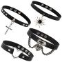 yfstyle 4 Pcs Gothic Leather Choker Necklaces Bracelets for Women Girls Black PU Spike Layere Lock Necklaces Adjustable Double Layer O Ring Collar Heart Necklace Punk Jewelry Gifts