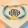 Chakra Bracelet Turquoise Bead Nylon Rope Double Wrap Bracelet for Women Beaded Bracelet Look with Gold Power Chakra Charm, Energy Bracelet Adjustable 6.5''-8.5''