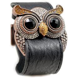 Accents Kingdom Crystal Owl Leather Cuff Bracelet