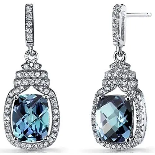 Peora Sterling Silver Earrings for Women, Charming Crown Dangle Cushion Cut in Natural, Created and Simulated Gemstones Peora Sterling Silver Earrings for Women, Charming Crown Dangle Cushion Cut in Natural, Created and Simulated Gemstones