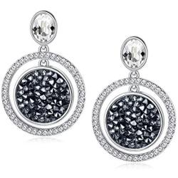 Sllaiss Vintage Round Circle Dangle Earrings for Women Made with Austria Crystals Drop Black Disc Earrings