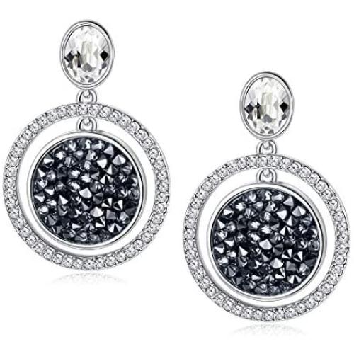 Sllaiss Vintage Round Circle Dangle Earrings for Women Made with Austria Crystals Drop Black Disc Earrings