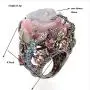 Retro Cocktail Statement Ring Enamel Resin Stones Rose Flower Crystal Stacking Rings Rhinestone Inlaid Band Party Jewelry for Women Girl
