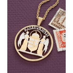 Hungarian Pendant & Necklace, Hunagary Five Pengo Coin Hand Cut