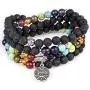 PWMENLK Lava Beads,Mala Prayer Beads OM Buddha Pendant 7 Chakra Tibetan Buddhist Healing Lava Rock Gemstone Meditation Wrap Necklace Bracelet(Lava,OM Buddha)