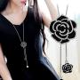 Thunaraz 6Pcs Women Long Rhinestone Sweater Necklace Pearl Crystal Flower Tassel Pendant Long Chain Silver Necklace Jewelry Women Gifts