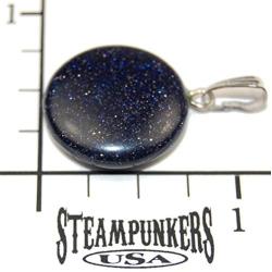 Steampunkers USA Celestial Collection - 20mm Full Moon Disc Galaxy Goldstone, Blue Black Sparkle - 20-22 Inch Adjustable Black Cord – Crystal Gemstone Collectibles Carved Necklace Handmade Charm