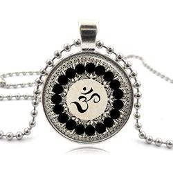 Tattooshe Namaste Om Yoga Necklace Glass Cabochon Pendant Ohm Buddha Mandala Symbol Dome Art Gift