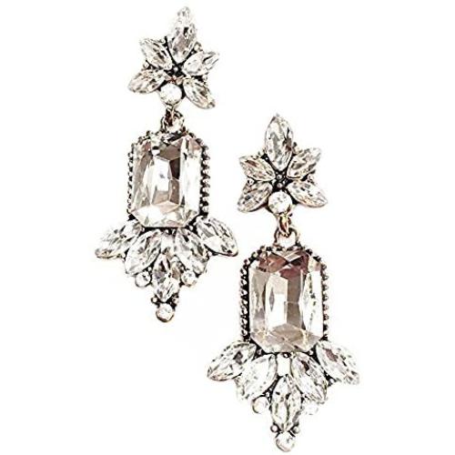 Gold Tone Art Deco Antique Vintage Flapper Style Rhinestone Wedding Bridal Prom Earrings