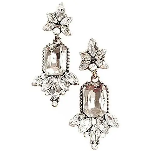 Gold Tone Art Deco Antique Vintage Flapper Style Rhinestone Wedding Bridal Prom Earrings