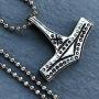 Tribal Celtic Norse Viking Jewelry THOR God of Thunder Odin Norwegian Mjolnir Thors Hammer Protection Amulet Wealth Luck Money Charm Victory Talisman Pewter Mens Pendant Necklace w Silver Ball Chain