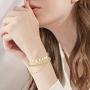 FIBO STEEL 5 Pcs Dainty Gold Bracelets for Women Layered Cute Evil Eye Beaded Ball Paper Clip Disc Chain Bracelet Jewelry Set Elastic Adjustable
