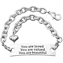 TISDA ''You are loved You are valued You are beautiful'' Inspirational Bracelet,Black Leather Metal Bracelet