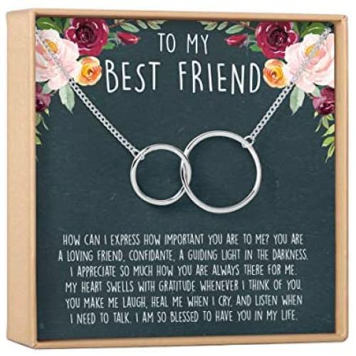 Best Friend Necklace - BFF Gift Jewelry, Long Distance, Quotes, Friends Forever, Presents, Heartfelt Card & Jewelry Gift for Birthday, Holidays and More