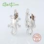 Santuzza 925 Silver Lizard Jewelry Set Ring Earrings Pendant in Black Spinel Champagne Cubic Zirconia Stone