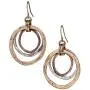 Handmade Sunrise Tricolor Dangle Earrings - Burnished Circles, Copper, Brass and Silverplated Handmade Sunrise Tricolor Dangle Earrings - Burnished Circles, Copper, Brass and Silverplated