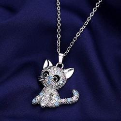 SXNK7 Cat Necklace Silver Tone Sparkly Rainbow Crystal Cat Necklace Cat Pendant Necklace Jewelry for Women Teen Girls Kids Cat Lover Gifts (color new2)
