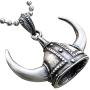 Viking Jewelry Norse Nordic Celtic Barbarian Gladiator Medieval Horned Helmet Hat Knight Armor Protection Amulet Lucky Charm Money Talisman pewter mens pendant necklace for men w Silver Ball Chain