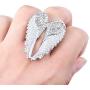 2 Pcs Womens Crystal Guardian Angel Wings Dangle Earrings & Angel Vintage Long Drop Earrings Wings Adjustable Rings Christmas Biker Jewelry - Lead & Nickle Free -