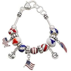 Lola Bella Gifts USA American Flag Patriotic Charm Bracelet with Gift Box